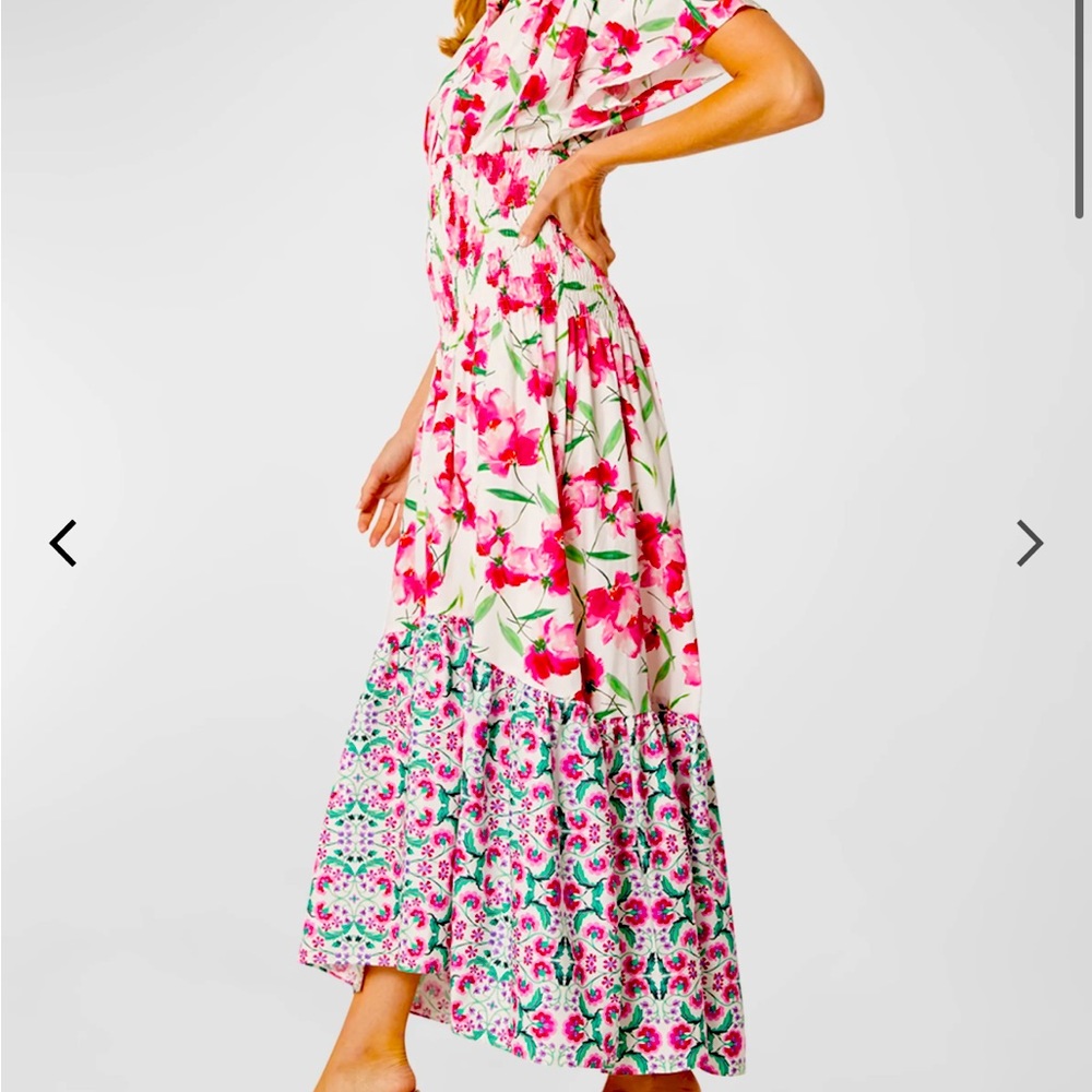 New with tags NWT MISA Carolina Short-Sleeve Floral Cotton Maxi Shirtdress Small